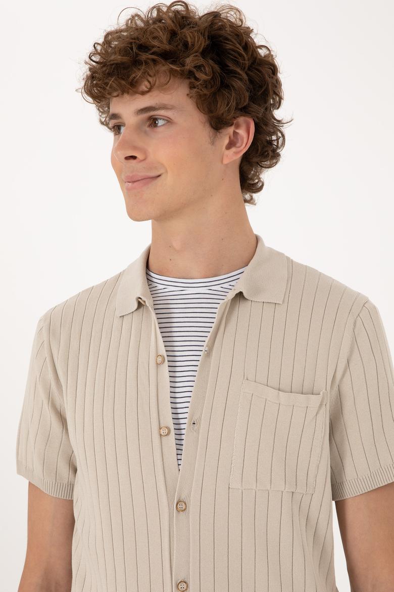 Erkek Slim Fit Taş Düğmeli Triko Tişört - 50299360005