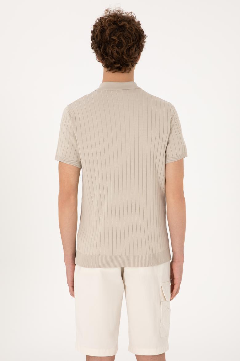 Erkek Slim Fit Taş Düğmeli Triko Tişört - 50299360005