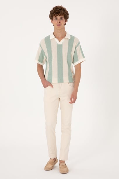 Erkek Ekru Slim Fit Jean Pantolon