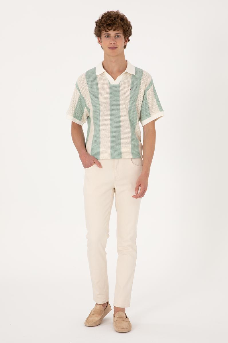 Erkek Ekru Slim Fit Jean Pantolon