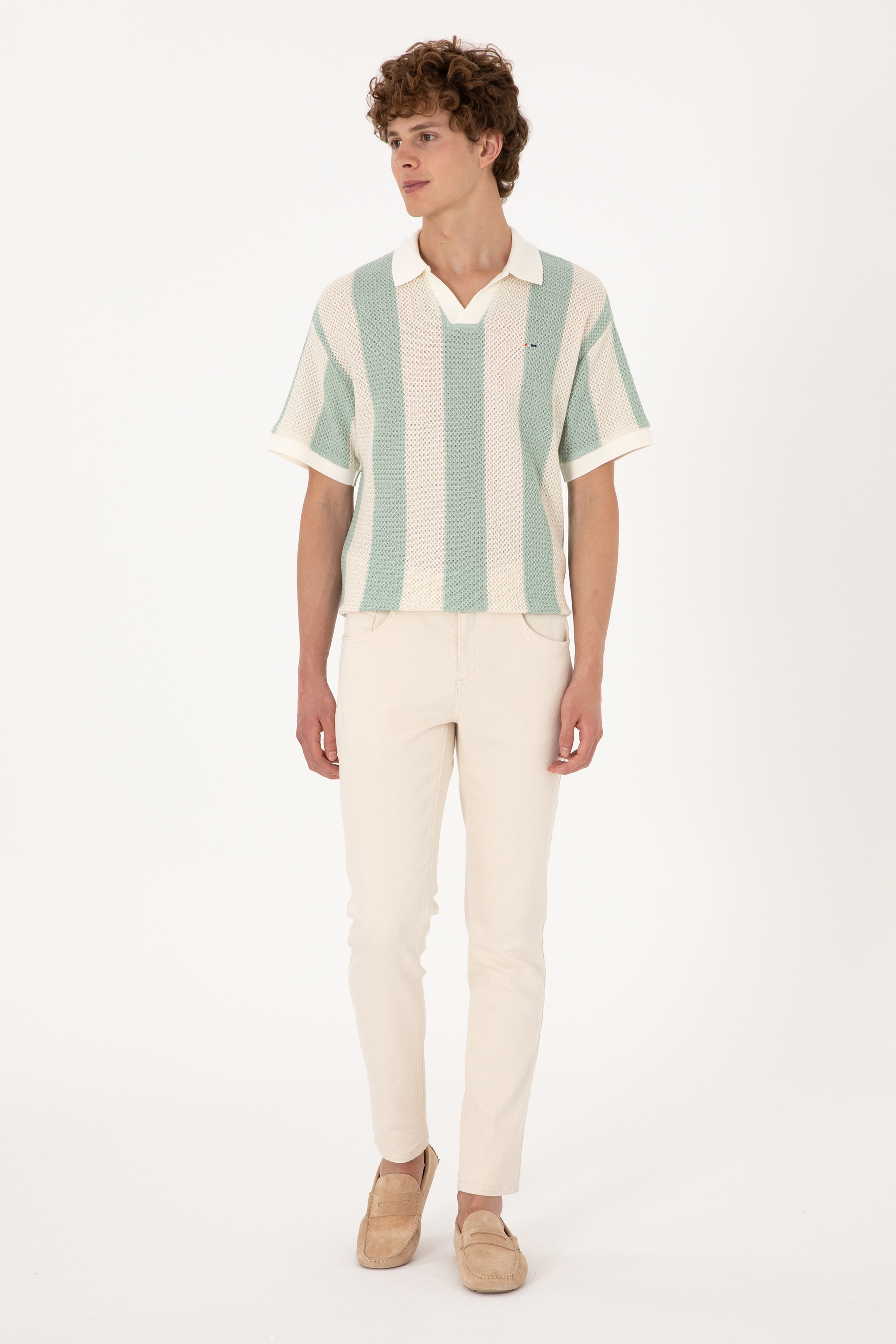 Erkek Ekru Slim Fit Jean Pantolon - Image 3