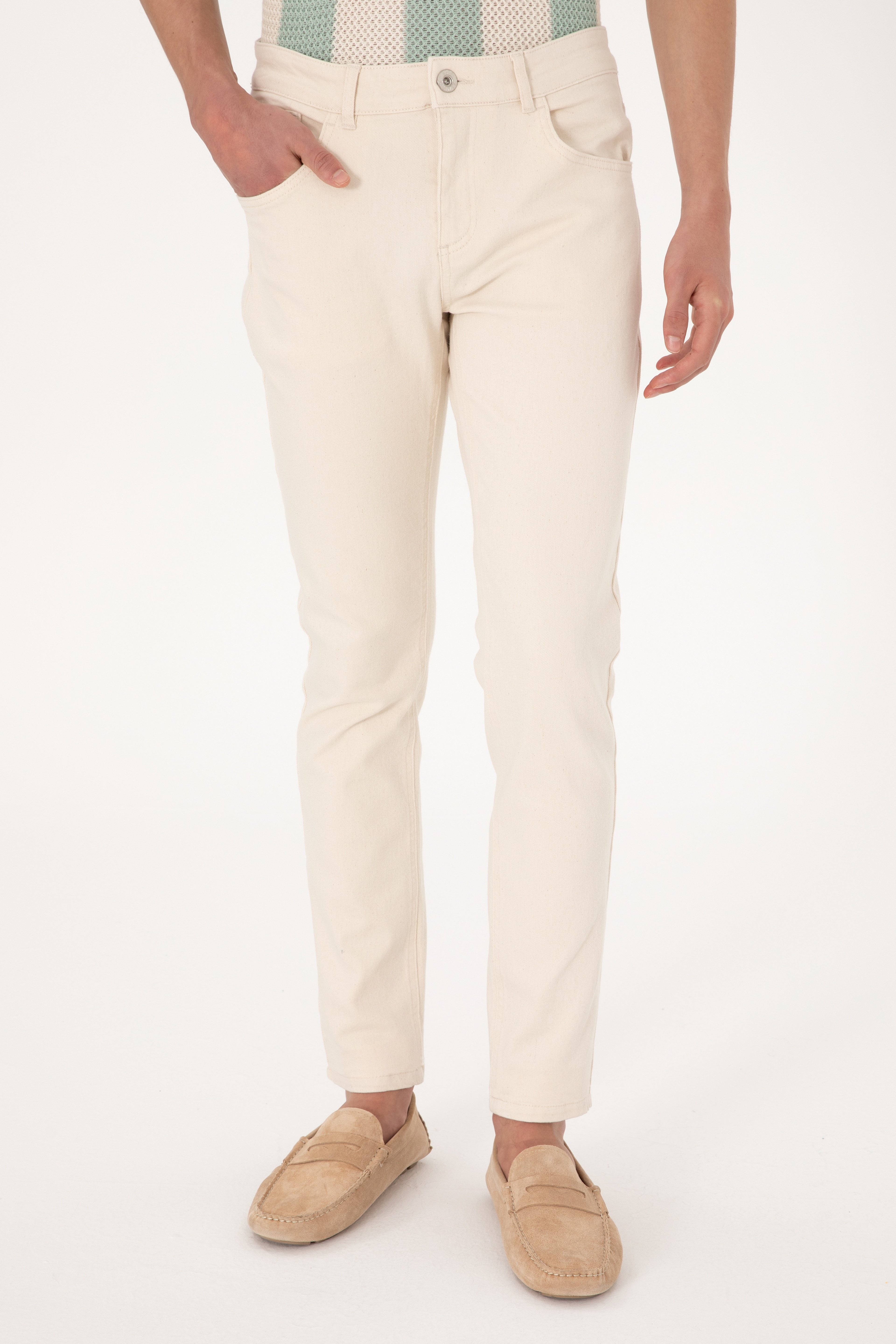 Erkek Ekru Slim Fit Jean Pantolon - Image 2