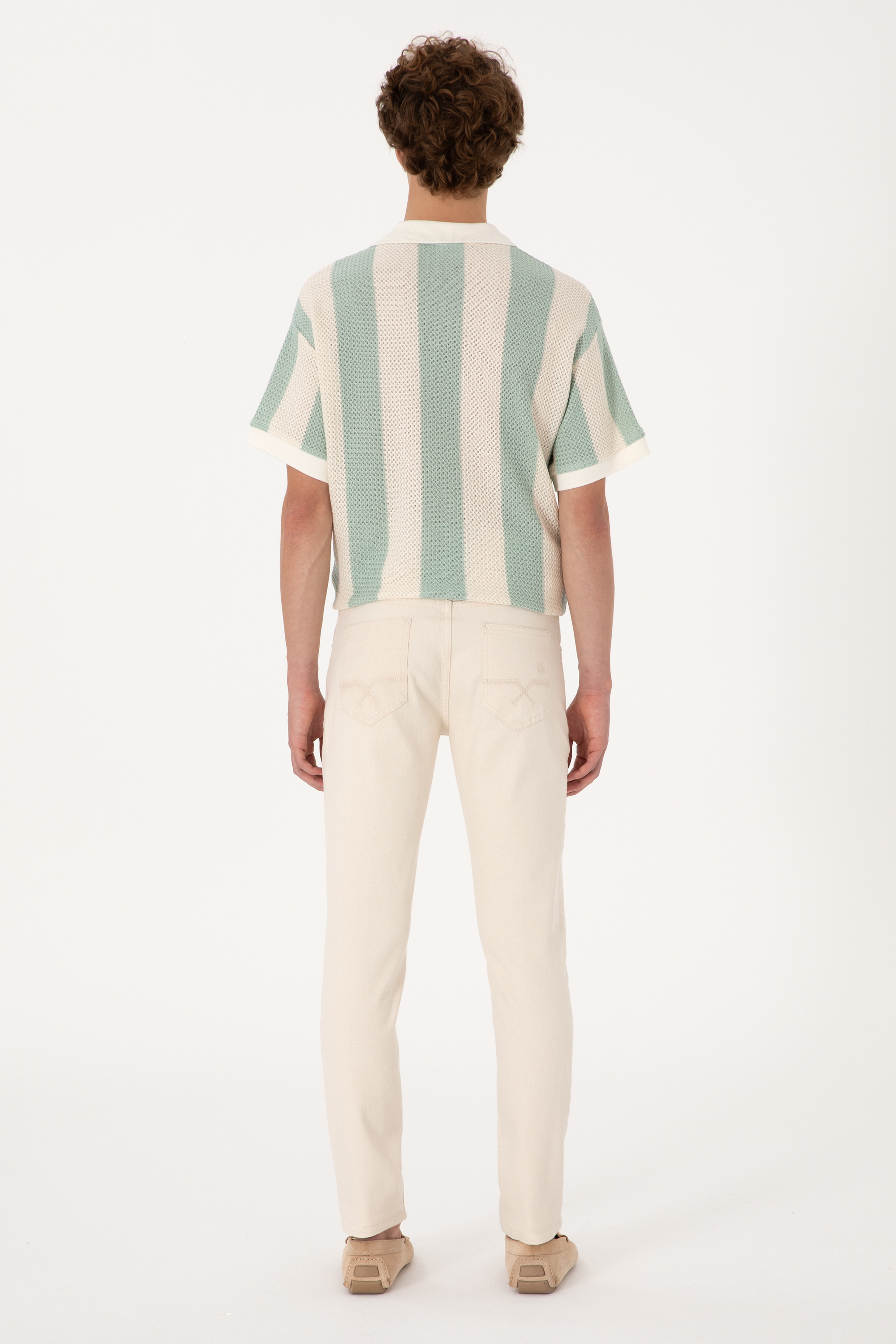 Erkek Ekru Slim Fit Jean Pantolon - Image 4