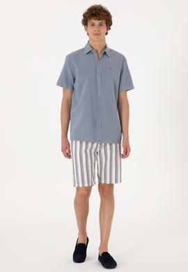 Erkek Açık Lacivert Dokuma Şort - 50300482049