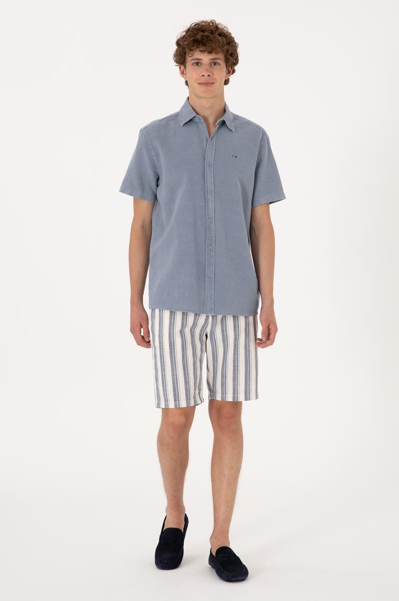 Erkek Açık Lacivert Dokuma Şort