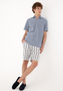 Erkek Açık Lacivert Dokuma Şort - 50300482049