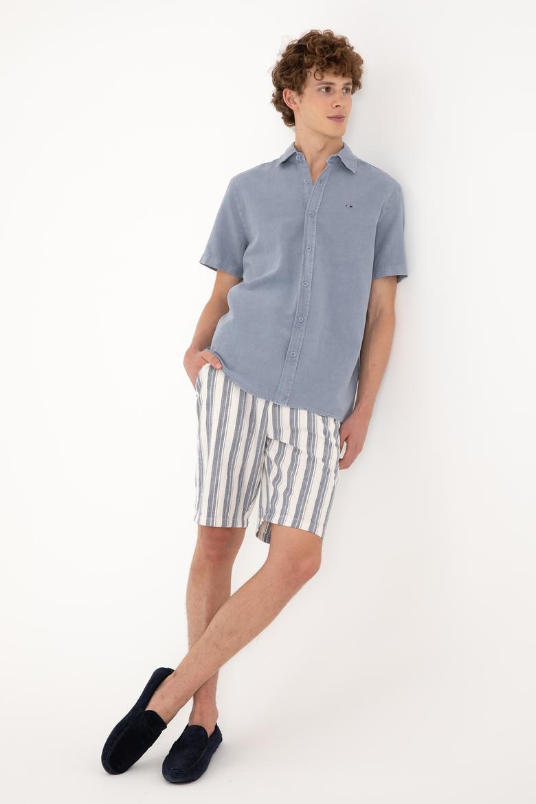 Erkek Açık Lacivert Dokuma Şort - 50300482049