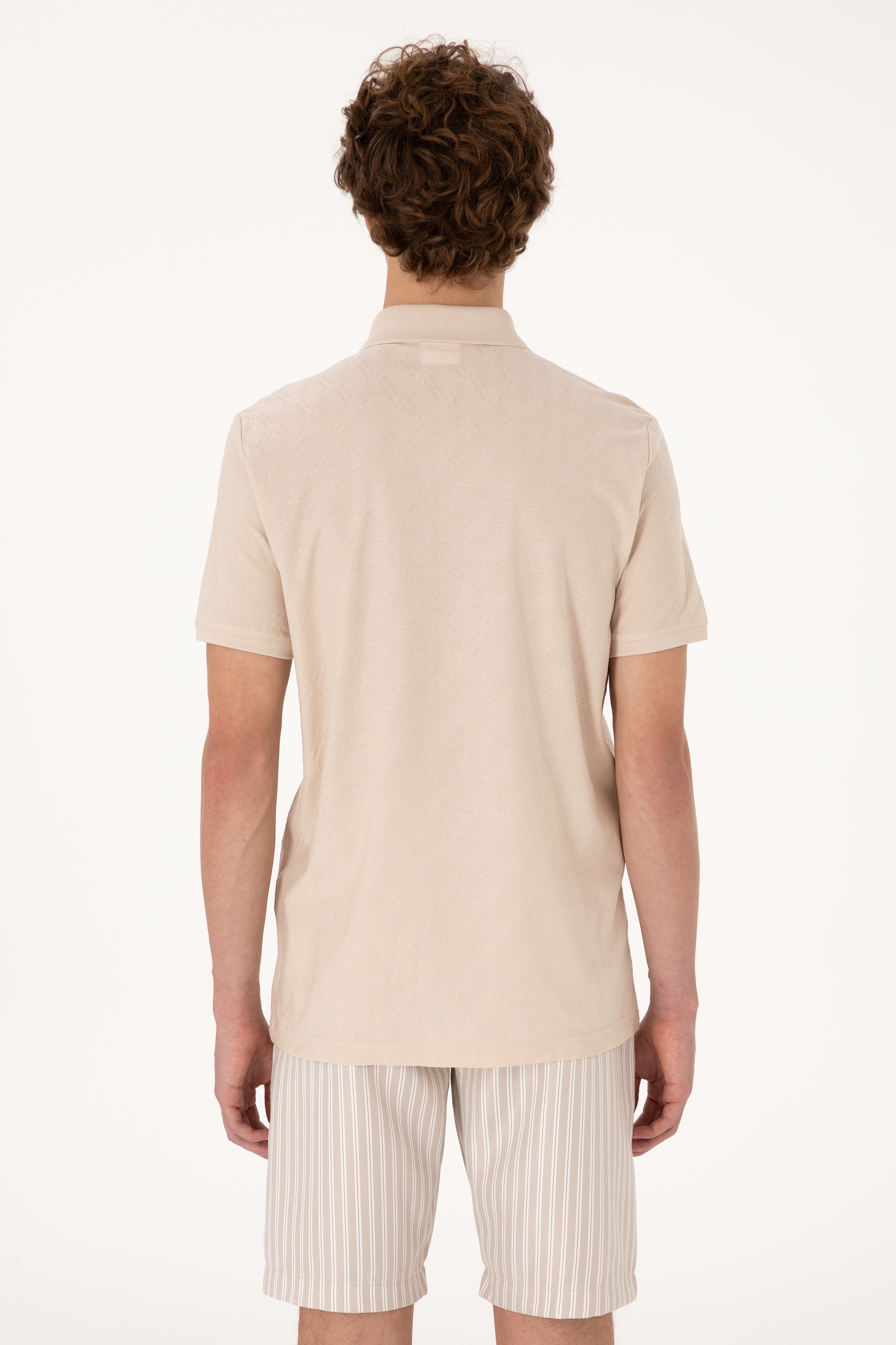 Erkek Regular Fit Fermuarlı Taş Desenli Tişört - Image 5