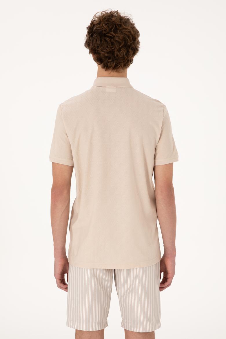 Erkek Regular Fit Fermuarlı Taş Desenli Tişört - 50300832017