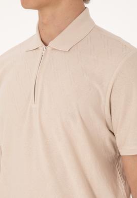 Erkek Regular Fit Fermuarlı Taş Desenli Tişört - 50300832017