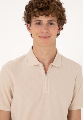 Erkek Regular Fit Fermuarlı Taş Desenli Tişört - 50300832017