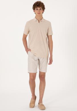 Erkek Regular Fit Fermuarlı Taş Desenli Tişört - 50300832017