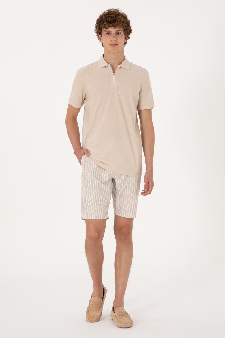 Erkek Regular Fit Fermuarlı Taş Desenli Tişört - 50300832017