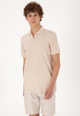 Erkek Regular Fit Fermuarlı Taş Desenli Tişört - 50300832017