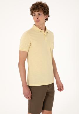 Erkek Slim Fit Dökümlü Polo Yaka Açık Sarı Tişört - 50299538087