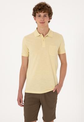 Erkek Slim Fit Dökümlü Polo Yaka Açık Sarı Tişört - 50299538087