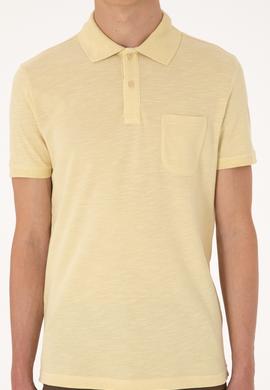 Erkek Slim Fit Dökümlü Polo Yaka Açık Sarı Tişört - 50299538087