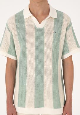 Erkek Comfort Fit Kaçık Yaka Camel Örgülü Tişört - 50300240029