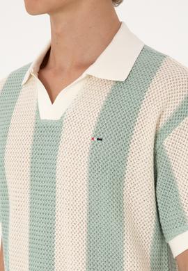 Erkek Comfort Fit Kaçık Yaka Camel Örgülü Tişört - 50300240029