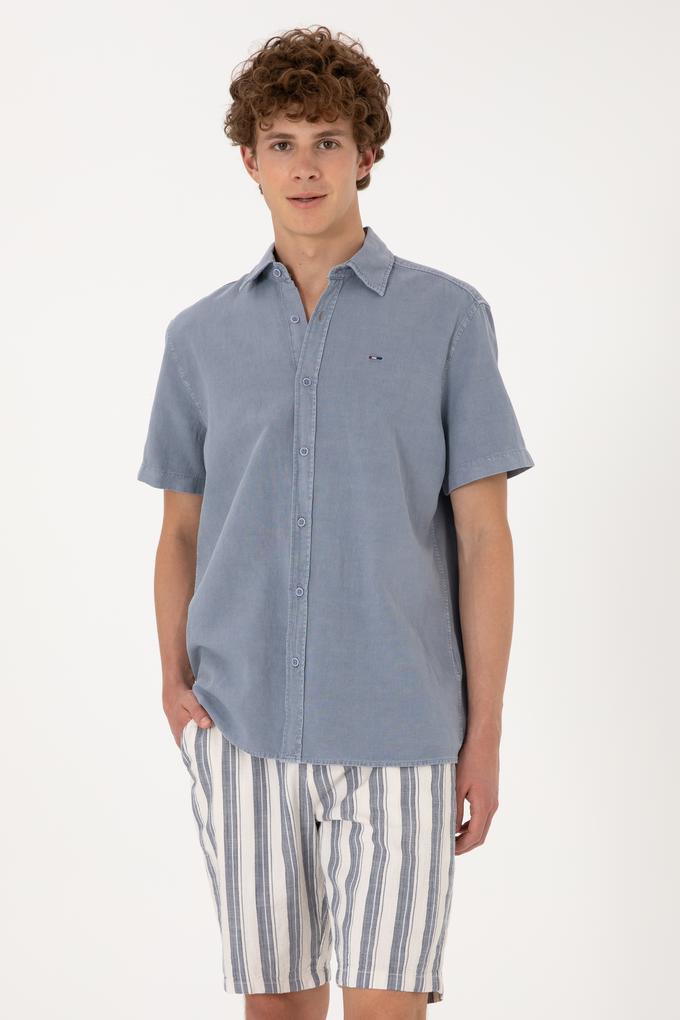 Erkek Mavi Kısa Kollu Gömlek