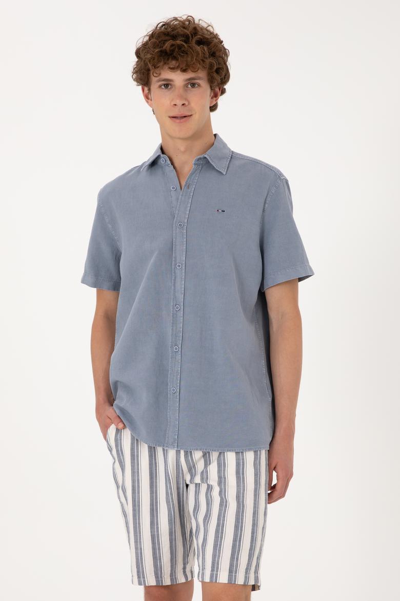 Erkek Mavi Kısa Kollu Gömlek