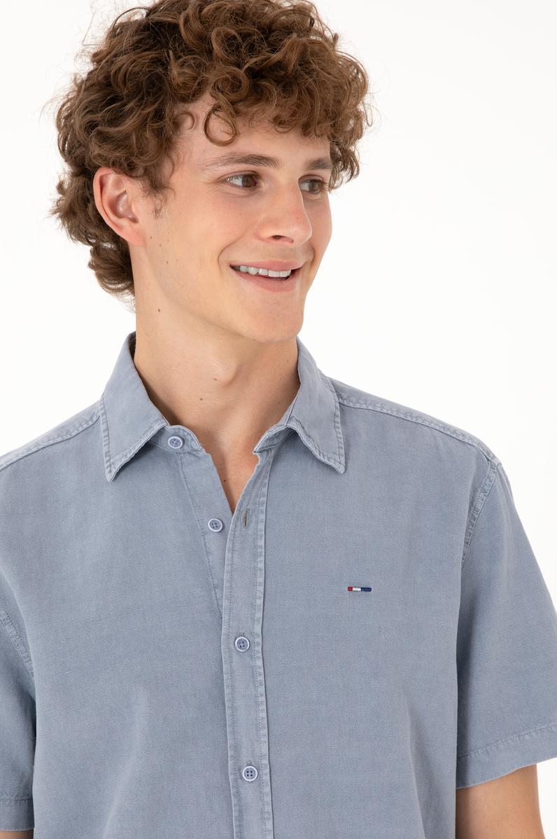 Erkek Mavi Kısa Kollu Gömlek