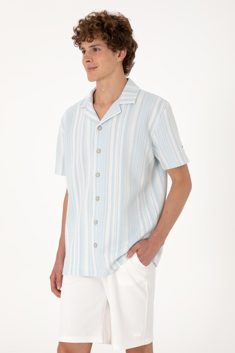 Erkek Açık Mavi Örme Gömlek