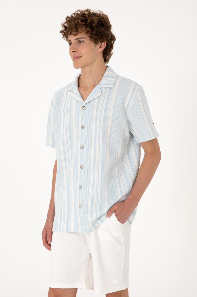Erkek Açık Mavi Örme Gömlek