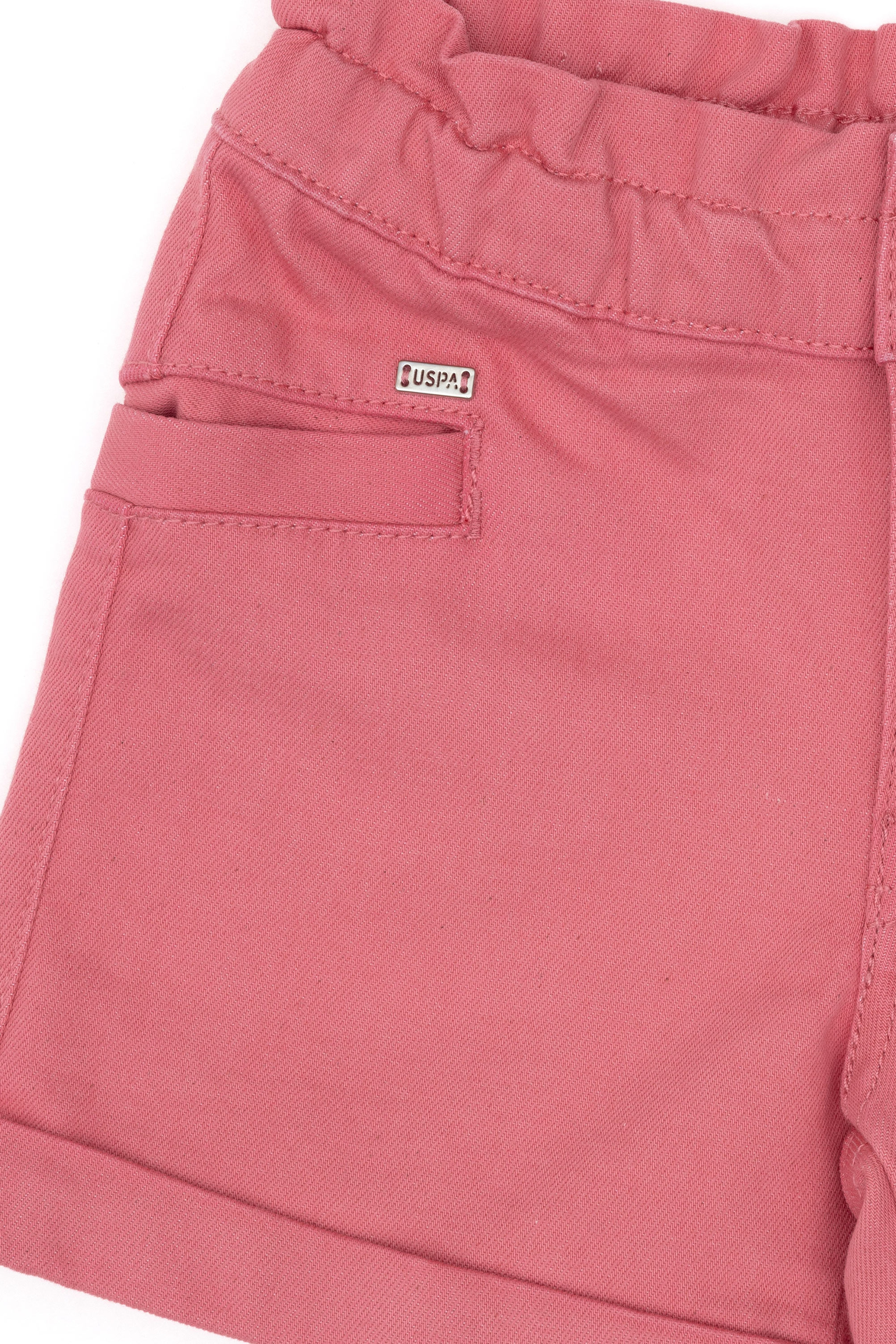 Kız Çocuk Pembe Relax Fit Belden Büzgü Detaylı Jean Şort - Image 4
