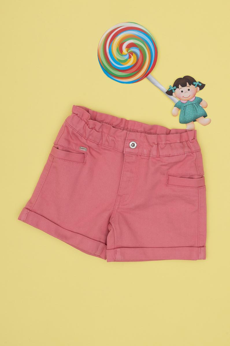 Kız Çocuk Pembe Relax Fit Belden Büzgü Detaylı Jean Şort