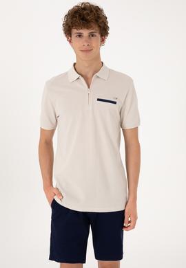 Erkek Regular Fit Fermuarlı Taş Tişört - 50306788019