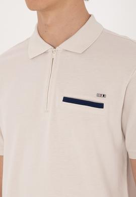 Erkek Regular Fit Fermuarlı Taş Tişört - 50306788019