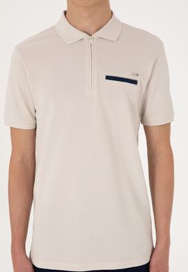 Erkek Regular Fit Fermuarlı Taş Tişört - 50306788019