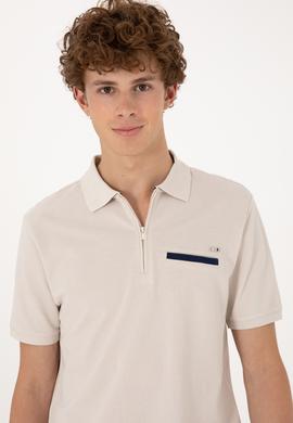 Erkek Regular Fit Fermuarlı Taş Tişört - 50306788019