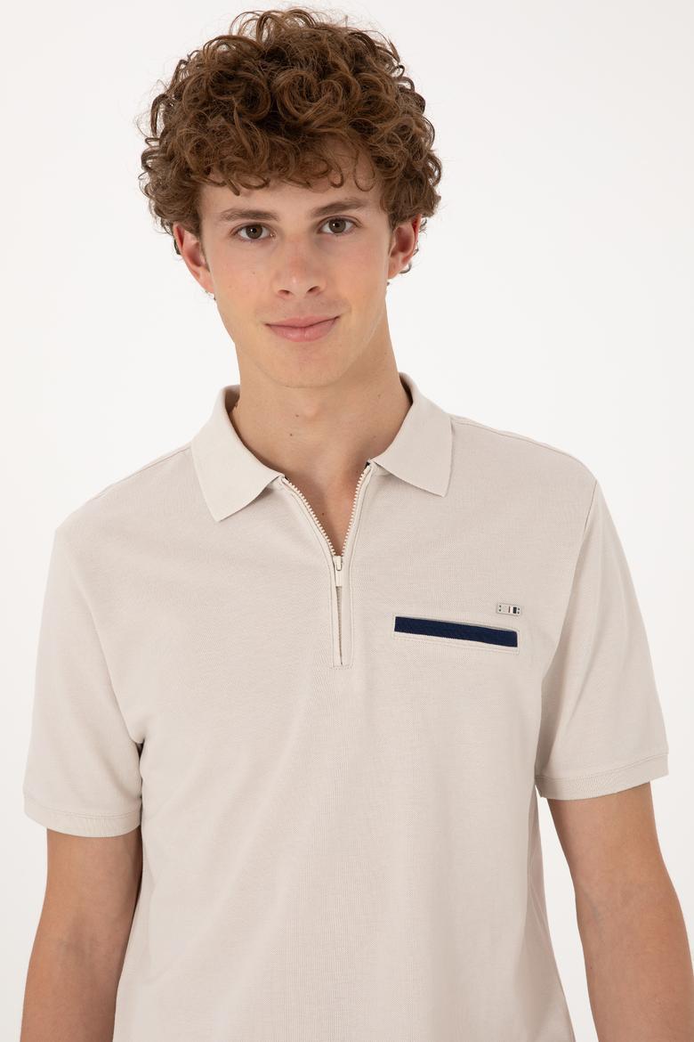 Erkek Regular Fit Fermuarlı Taş Tişört - 50306788019