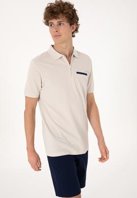 Erkek Regular Fit Fermuarlı Taş Tişört - 50306788019