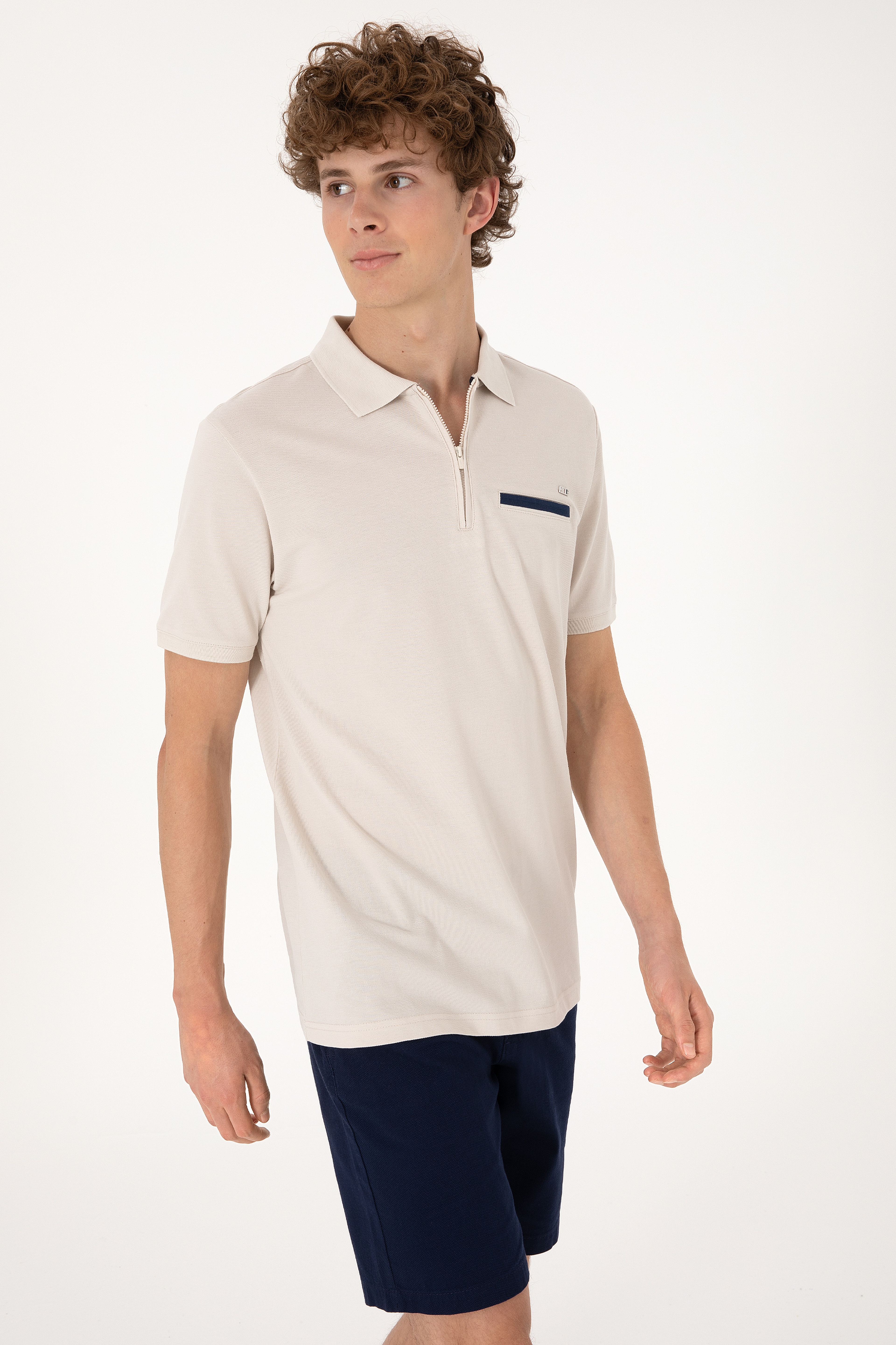 Erkek Regular Fit Fermuarlı Taş Tişört - Image 3