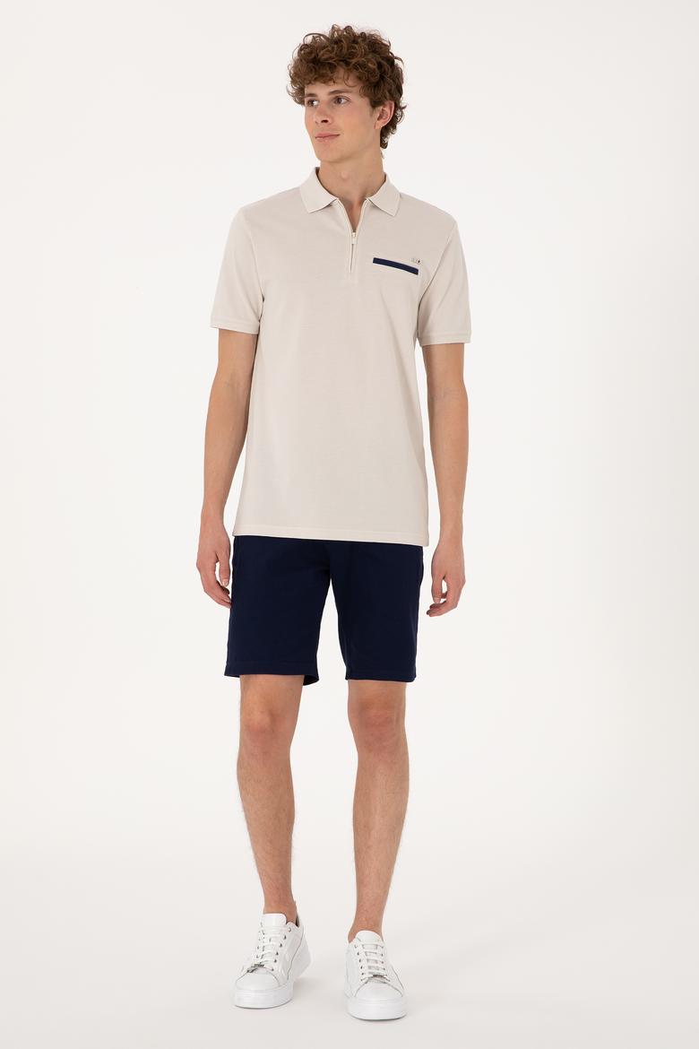 Erkek Regular Fit Fermuarlı Taş Tişört - 50306788019