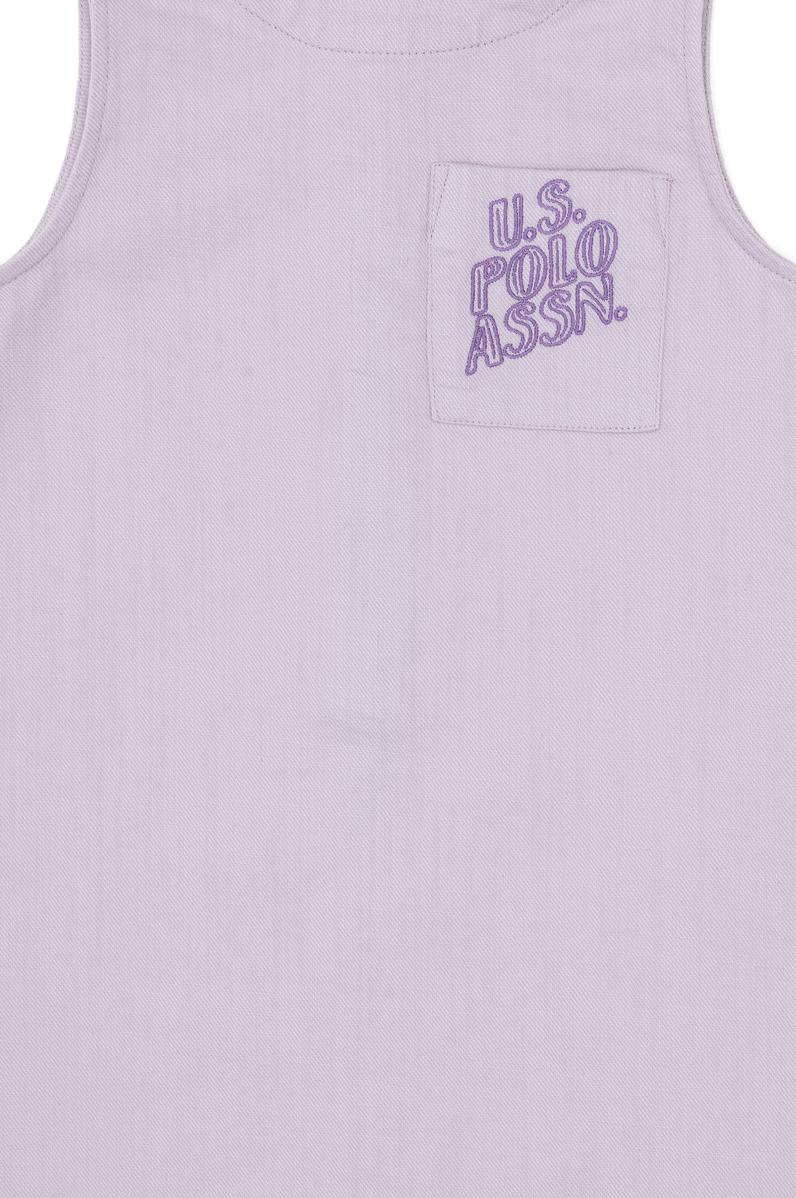 Kız Çocuk Lila Bisiklet Yaka A-Form Dokuma Elbise