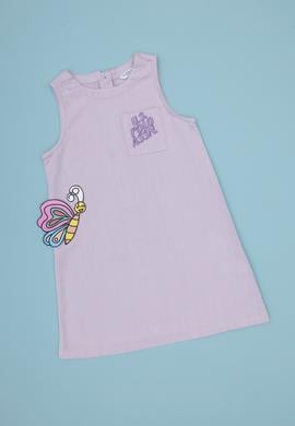 Kız Çocuk Lila Bisiklet Yaka A-Form Dokuma Elbise - 50299309031