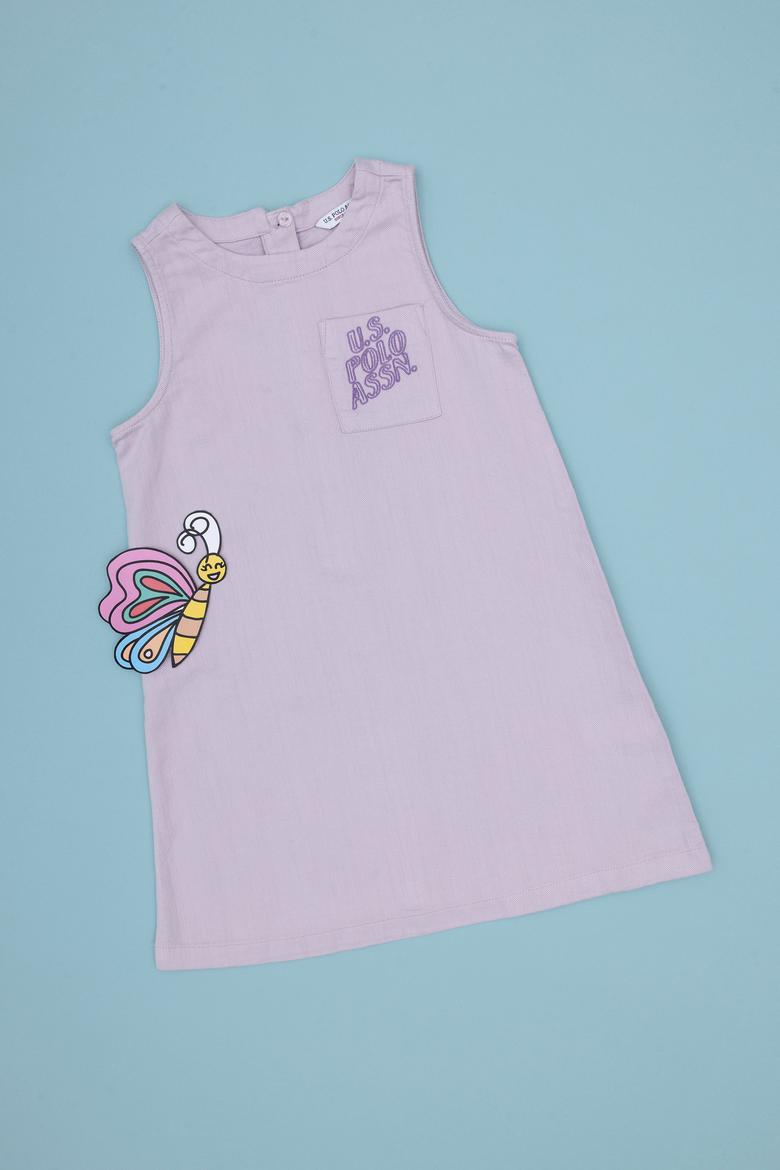 Kız Çocuk Lila Bisiklet Yaka A-Form Dokuma Elbise - 50299309031