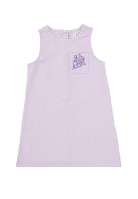 Kız Çocuk Lila Bisiklet Yaka A-Form Dokuma Elbise - 50299309031