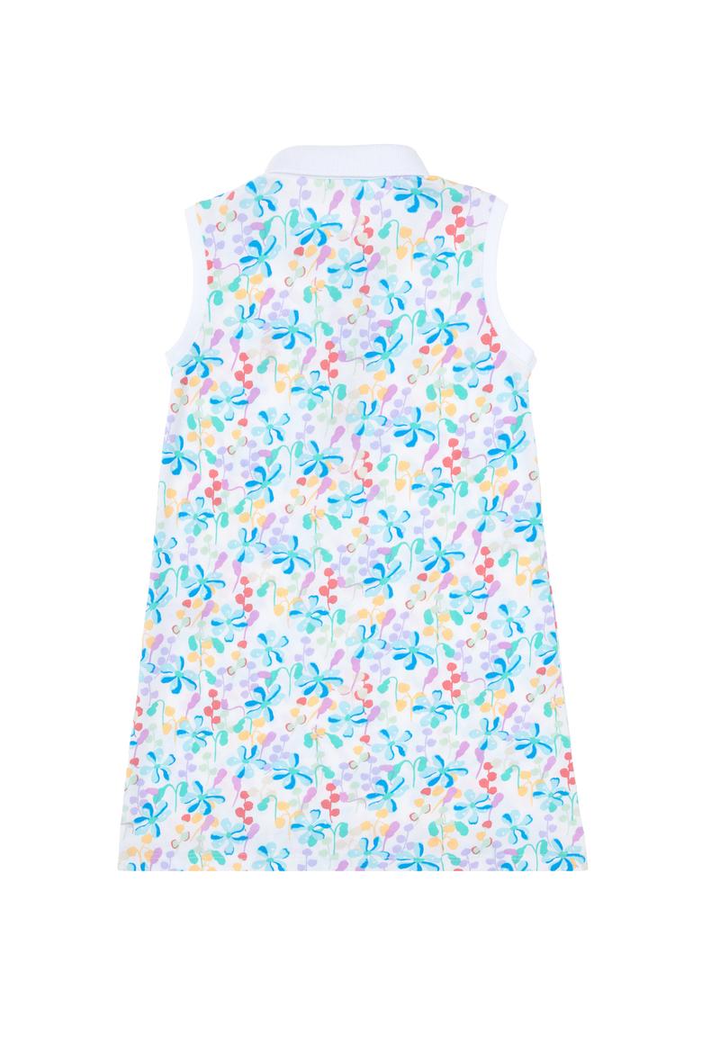 Kız Çocuk Beyaz Polo Yaka Kolsuz Çiçek Desenli Örme Elbise - 50305225002