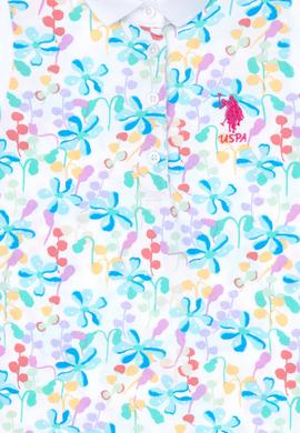 Kız Çocuk Beyaz Polo Yaka Kolsuz Çiçek Desenli Örme Elbise - 50305225002