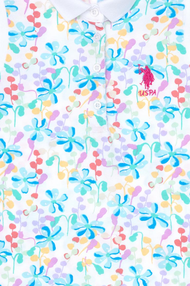 Kız Çocuk Beyaz Polo Yaka Kolsuz Çiçek Desenli Örme Elbise - 50305225002