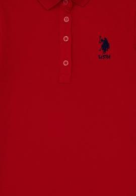 Kız Çocuk Kırmızı Polo Yaka Kısa Kol A-Form Basic Örme Elbise - 50299947035