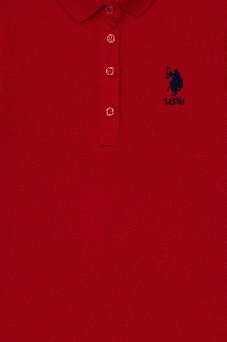 Kız Çocuk Kırmızı Polo Yaka Kısa Kol A-Form Basic Örme Elbise