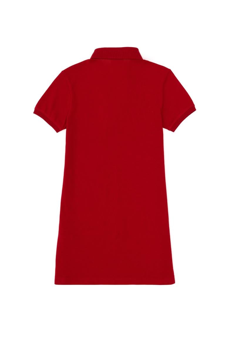 Kız Çocuk Kırmızı Polo Yaka Kısa Kol A-Form Basic Örme Elbise - 50299947035