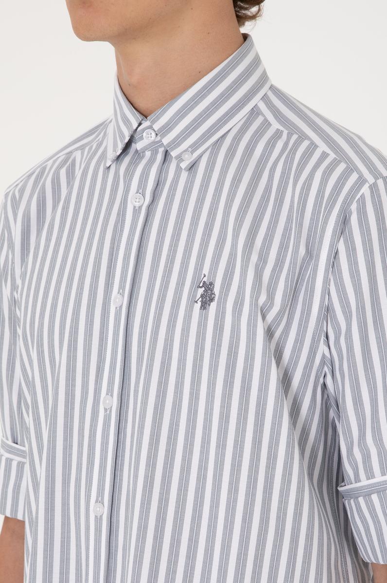 Erkek Gri Çizgili Beyaz Gömlek