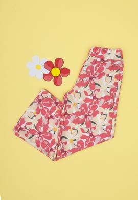 Kız Çocuk Turuncu Çiçek Desenli Örme Eşofman Altı - 50301021015